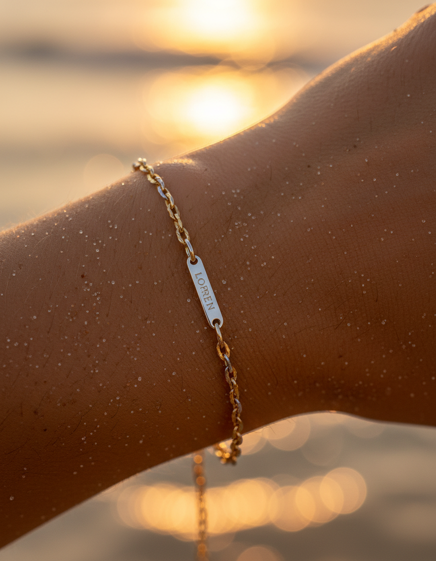 Close-up wrist with gold bracelet
